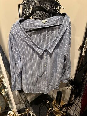 Easel Blue and White Striped Button-Up Shirt